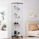 4 Tier Glass Display, Single Door Glass with Lock and Wheels, Floor Standing Storage W1668P241902