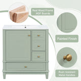 30" Bathroom Vanity with Sink, One Door with Shelf and Three Drawers, Soft Close Door, Light Green N759P225994G