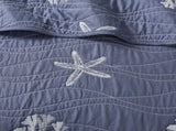 4 Piece Cotton Reversible Embroidered Quilt Set with Throw Pillow Navy King/Cal King B03595793