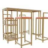 Bar table and chair five piece set, gold frame, multi-layer tabletop, chair cushion and backrest W3064P245383