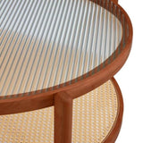 Modern minimalist circular double-layer solid wood coffee table, craft glass tabletop, second layer W1151104956