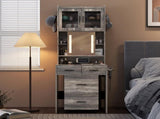 Small Vanity Desk with Sliding Mirror and LED Lights, Makeup Table with Charging Station and Storage 28727409