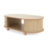 MDF ELEGANT LONG OVAL STORAGE SIDE TABLE WITH RETRO CHARM, NATURAL COLOR N770P281568N