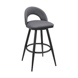 Charlotte Swivel Bar Stool in Black Metal with Gray Faux Leather B2736P354270