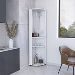 ZUN Chicago 75" H Mirrored Corner Bar Cabinet, With Glass Doors, Two Shelves and Stemware White B200P240239