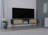 Toka Hairpin Legs TV Rack with Media Center and 2-Door, Black/Macadamia B097P167455