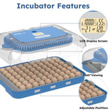 70 Egg Incubator with Automatic Turning & Humidity Control Digital Poultry Hatcher for Chicken, W2700P326298