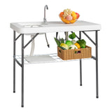 101*65.5*92cm HDPE Rectangular With Barbed Wire Foldable Outdoor Fish Killing Table White 02927889
