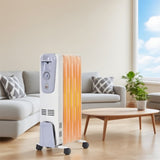 Portable Oil Heater with Thermostat - 10"x13.5"x25" Size, 4 Wheels & Cord Storage, 3 Heating Levels 73478385