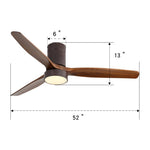 ZUN 52 Inch Flush Mount Ceiling Fan with LED Light and Remote Control Solid Wood Blades 85783456