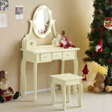 ZUN FCH Kids Vanity Set with Mirror and Lights and Stool, 5 Storage Drawers, Pretend Play Princess 87697289