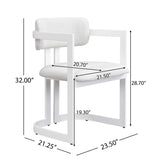 Upholstered Dining Chairs Set of 2, Fabric Armchairs with Beige Seating White Metal Frame, 265 LBS N779P281141B
