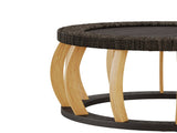 35.43"Vintage Rattan Solid Wood Round Coffee Table, Curved Legs Boho Accent Table for Dining Room, W757P445115