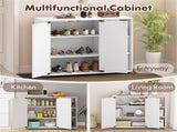 Adjustable Shelf Shoe Cabinet, 2-Door Enclosed 3-Tier Open Storage Organizer for Entryway-White 34855833