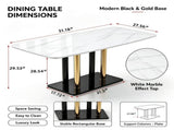Modern Luxury Dining Table,51" Rectangular Tempered Glass Top with Marble Pattern Print,Gold W5123P515100