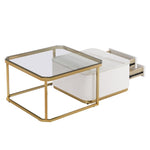 ZUN Modern 2 Pieces White Square Nesting Coffee Table with Drawers & Electroplated gold legs in 27.6'' WF325925AAK