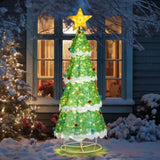 ZUN 6FT Lighted Christmas Tree Yard Decorations, Pre-lit Pull Up Christmas Tree with 200 LED Warm White 50388405