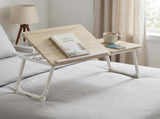 Folding Table with Adjustable Tilt Top and Foldable Legs, Natural Oak/White 09852641