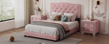 Full Size Upholstered Bed Frame with Rivet Design, Modern Velvet Platform Bed with Tufted WF317301AAH