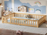 Full Size Bed Floor Bed with Safety Guardrails and Door for Kids, Natural W1580P462323