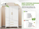 White Metal Wardrobe Closet with 2 Doors and Drawers, 71 Tall Storage Cabinet for Bedroom, T2398P480393