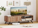 Oak Mid-Century Modern TV Stand for 55-Inch TVs, 210 lbs Capacity Entertainment Center with Storage 43790343
