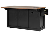 53.7" Farmhouse Kitchen Island with Power Outlet, 2 Sliding Barn Door Kitchen Storage Island with 49840262