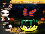 6FT Halloween Inflatable Animated Kicking Witch, LED Light Up Flaming Cauldron, Weather Resistant 47706562