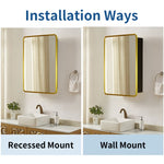 ZUN 20x28 inch Gold Metal Framed Wall mount or Recessed Bathroom Medicine Cabinet with Mirror W1355109268