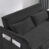 55" Modern Convertible Sofa Bed with 2 Detachable Arm Pockets, Velvet Loveseat Sofa with Pull Out W119363989