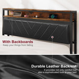 Queen Size Metal Platform Bed Frame with Adjustable Upholstered Headboard, Charging Station, LED W1903P195337