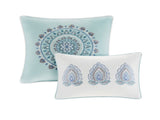 8 Piece Cotton Floral Printed Reversible Comforter Set Blue Cal King B03597067