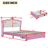 Full Size Upholstered Bed Frame with LED Lights, Modern Upholstered Princess Bed with Crown W2770P190367