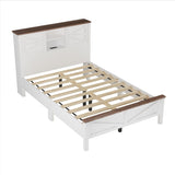 Farmhouse Platform Bed with Double Sliding Barn Door, Full Size Rustic Wood Bed with
Charging WF317943AAK