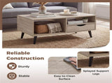 36.5" Rustic Coffee Table with Drawer & Open Shelves, Engineered Wood Center Table for Living Room 76789697