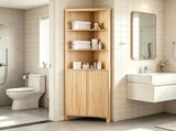 2-Door 5-Tier Slatted Bathroom Corner Cabinet 21.85"*12"*68.11" Tall Bathroom Cabinet Oak 27728023
