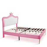 Full Size Upholstered Bed Frame with LED Lights,Modern Upholstered Princess Bed With Crown WF307962AAH