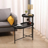 2-Tier Black Side Table with Storage Sofa Table for Living Room Metal Frame & Wooden Desk End Table 10905612