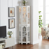 Corner Curio Cabinet with 4 Adjustable Tempered Glass Shelves and Lighting System, Solid Wood W1693P216951