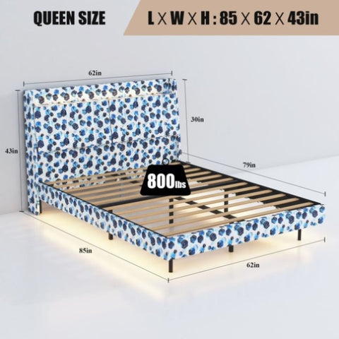 ZUN Queen Floating Bed Frame with LED Light and Charging Station Upholstered Platform Bed Frame Queen 87344722