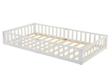White Painted Pine Wood Fence Bed with Door and Deck Twin Children's Wooden Bed 16132731