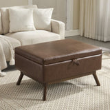 Mid-century modern square coffee table storage bench, assembled, suitable for living room, entryway W1539P269658