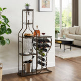 ZUN Grey 11 Bottle Wine Bakers Rack, 5 Tier Freestanding Wine Rack with Hanging Wine Glass Holder and 89622291