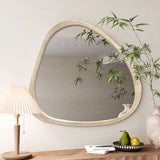 Solid Wood Mirror 45 Inch Asymmetrical Wall Mirror Wooden Framed Mirror Large Sized Dressing Mirror, W1435P241566