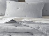 3-Piece King Cotton Embroidered Quilt Set,Blue B035P408346