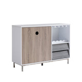 ZUN Wooden Display Rack, Cabinet with Drawer, Holds 6 Wine Glass, White & Dark Taupe & Distressed Grey B107130964