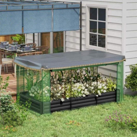 ZUN Gray Raised Garden Bed with Crop Cage and Shade Cloth 90.5" W x 43.25" D x 43.25" H 77136528