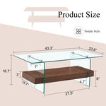 ZUN 43.3 Inch Modern Two-Tier Coffee Table - An Elegant Combination of Clear Glass and Dark Wood Texture W2920P226069