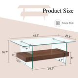 ZUN 43.3 Inch Modern Two-Tier Coffee Table - An Elegant Combination of Clear Glass and Dark Wood Texture W2920P226069