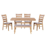 ZUN 6-Piece Retro 59"L Rectangular Dining Table Set, Table with Unique Legs and 4 Upholstered Chairs & 1 31729080